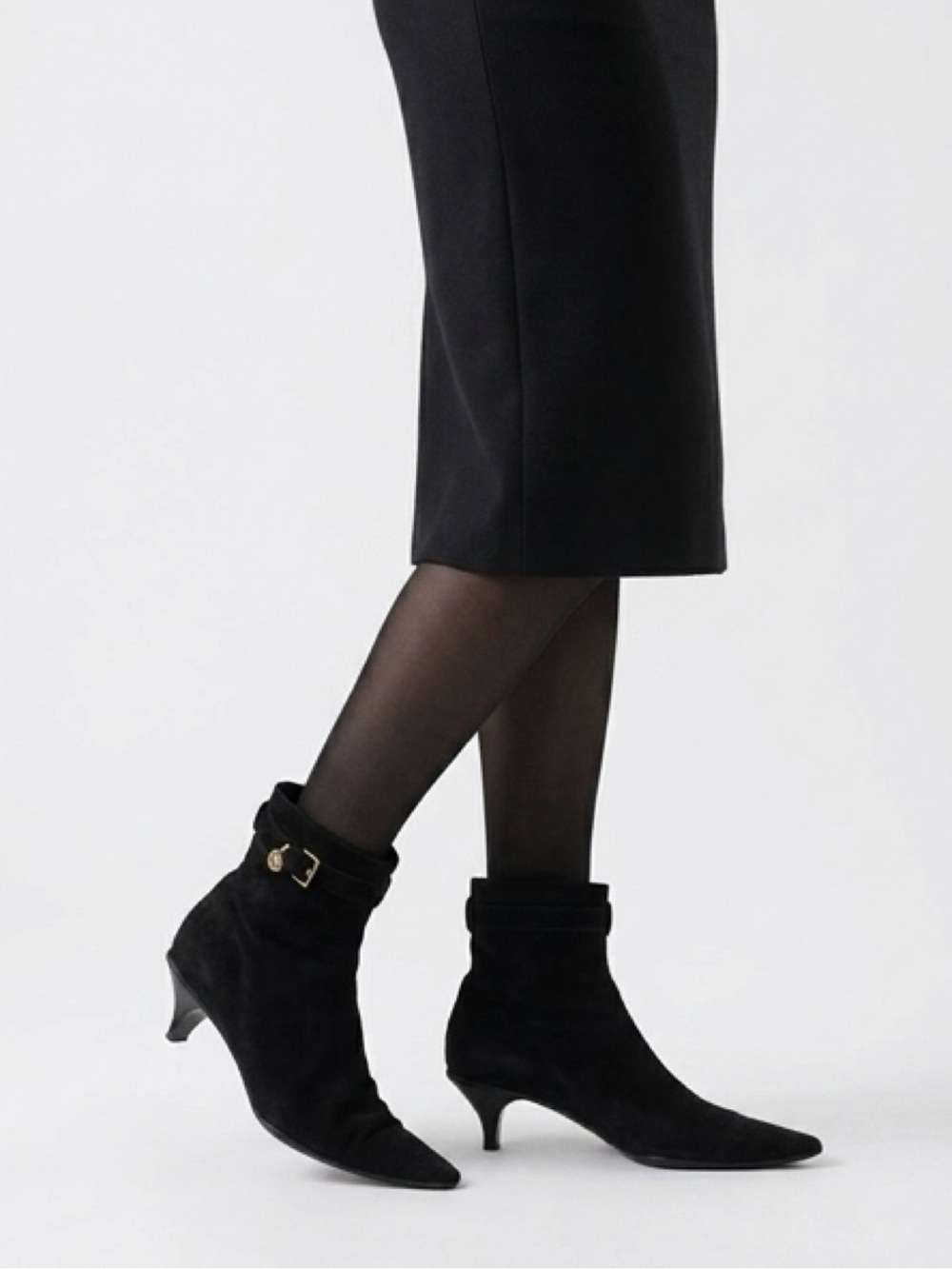 Prada Suede Moto Boots with Kitten Heels in Black size 37.5